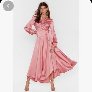 dusty pink satin wrap dress nasty gal